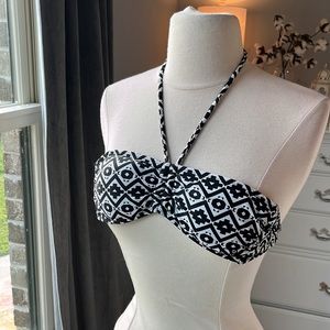 Bikini Swimsuit Top Halter Neck Black White Womens Small New